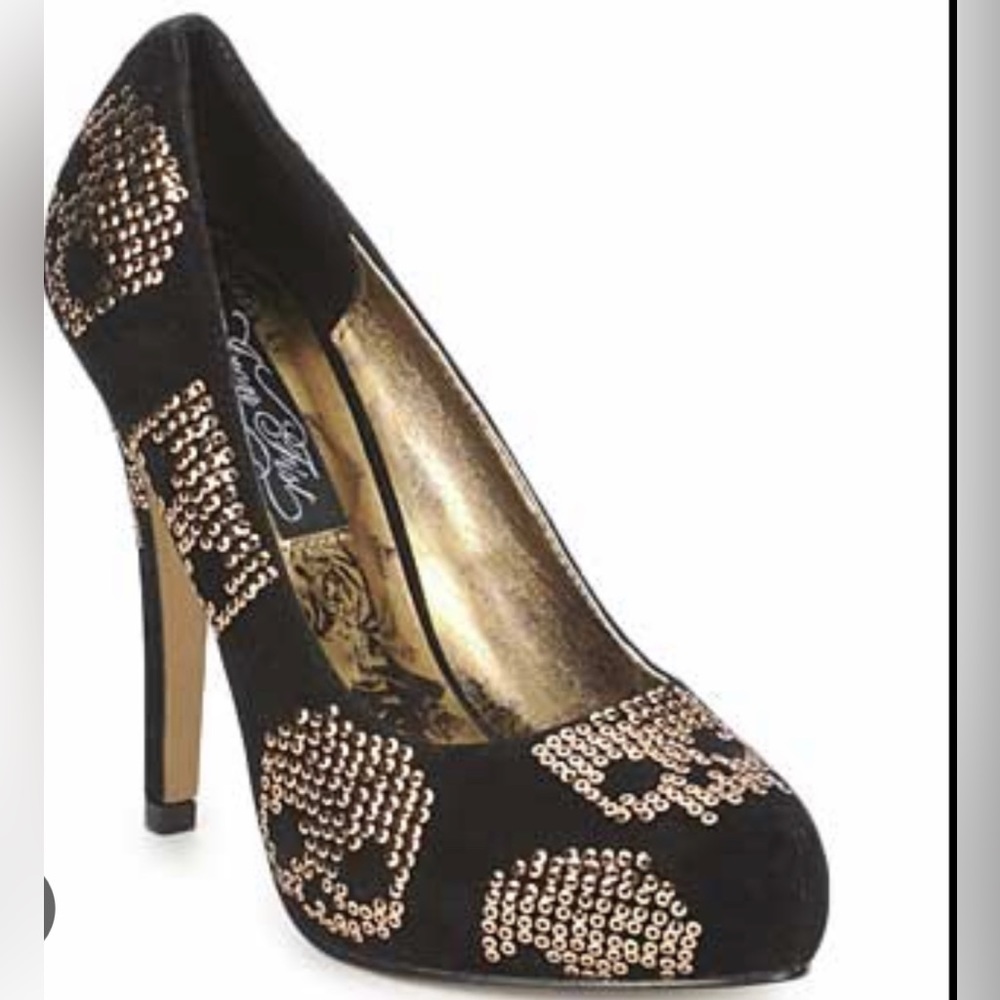 Iron Fist Black and Gold Skull Heel sz 5